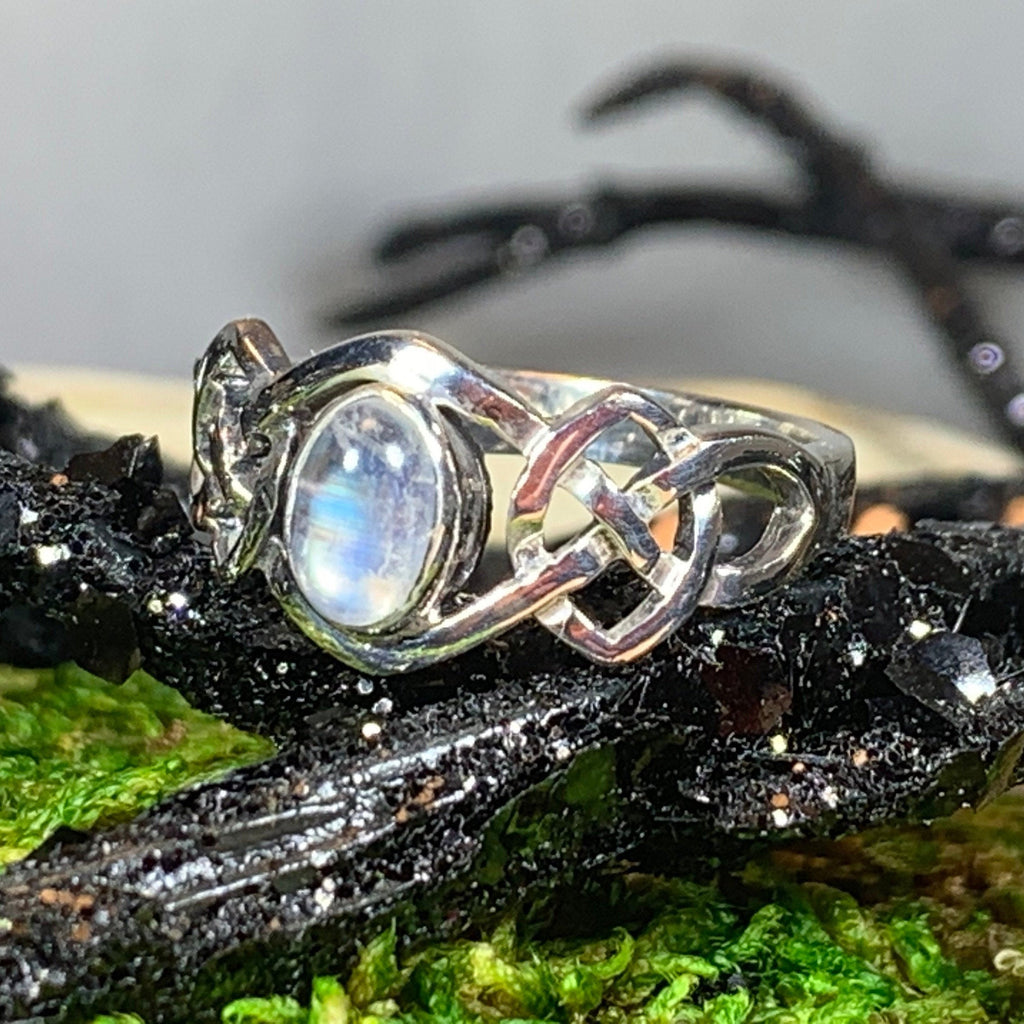 Celeste Celtic Knot Moonstone Ring in Sterling Silver