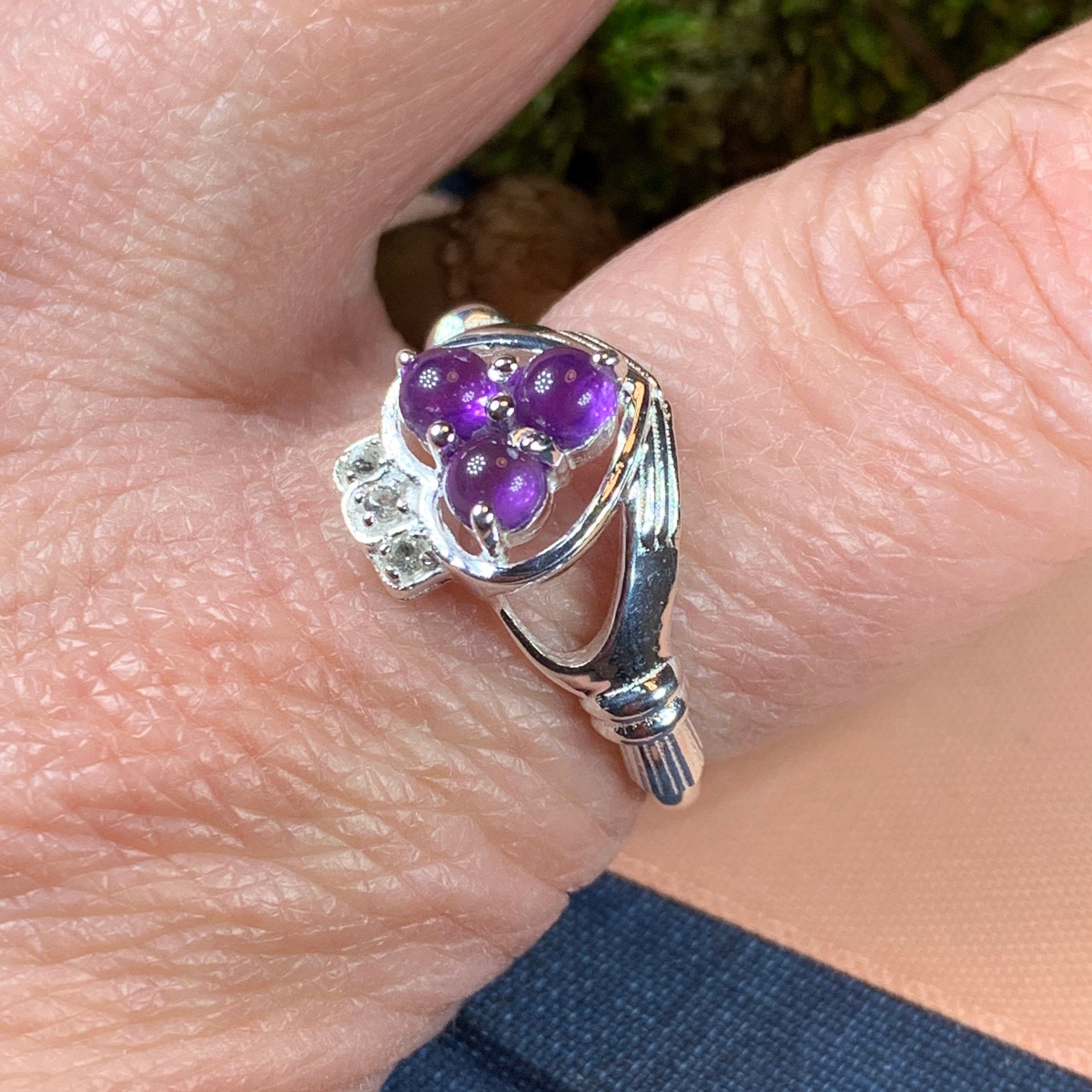 Eternity Amethyst Irish Claddagh Ring in Sterling Silver