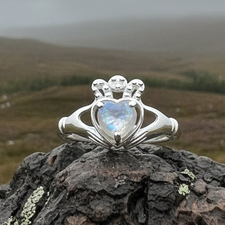 Cherish Moonstone Claddagh Ring in Sterling Silver