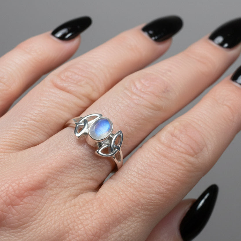 Cordelia Trinity Knot Moonstone Ring in Sterling Silver