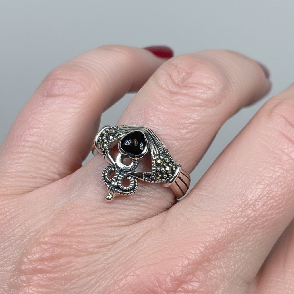 True Bond Onyx Irish Claddagh Ring in Sterling Silver