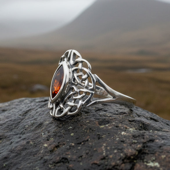 Leanna Garnet Celtic Knot Ring in Sterling Silver