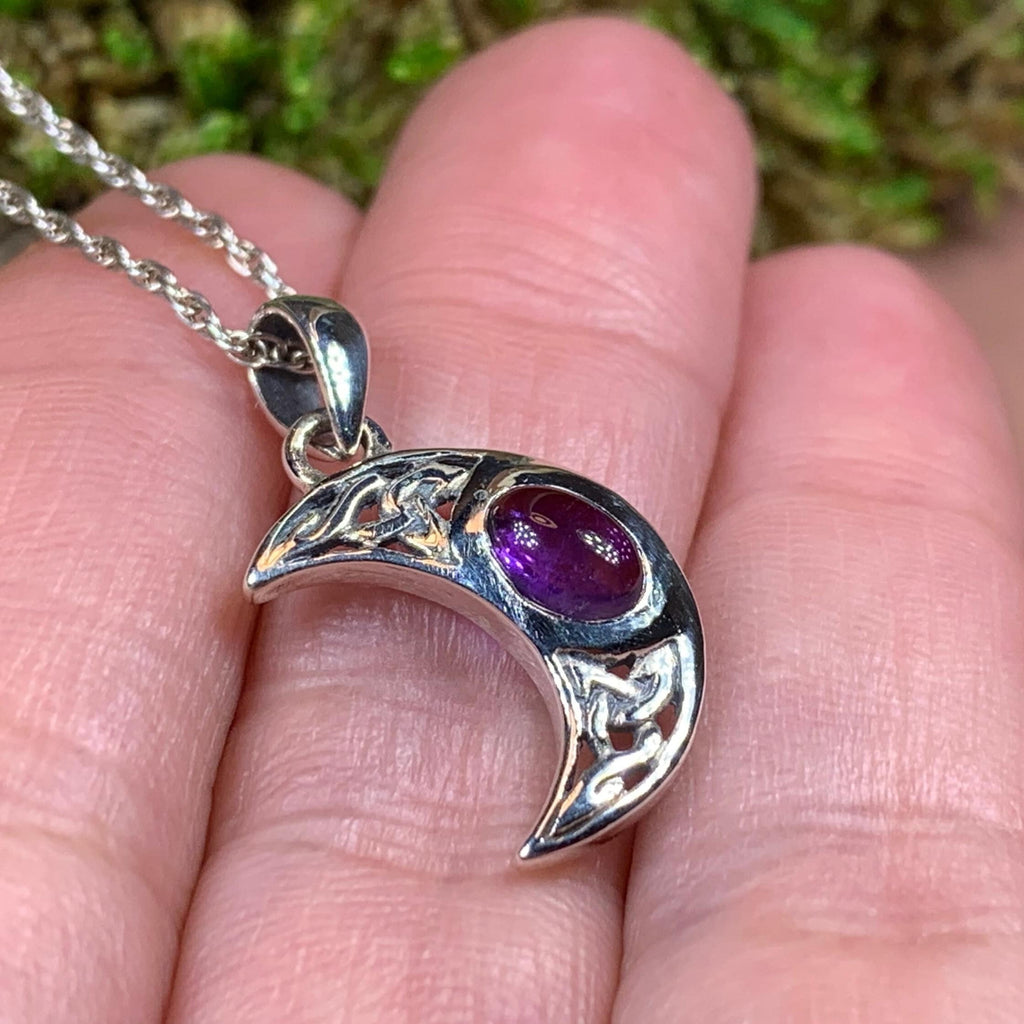 Celtic Crescent Moon Necklace in Sterling Silver