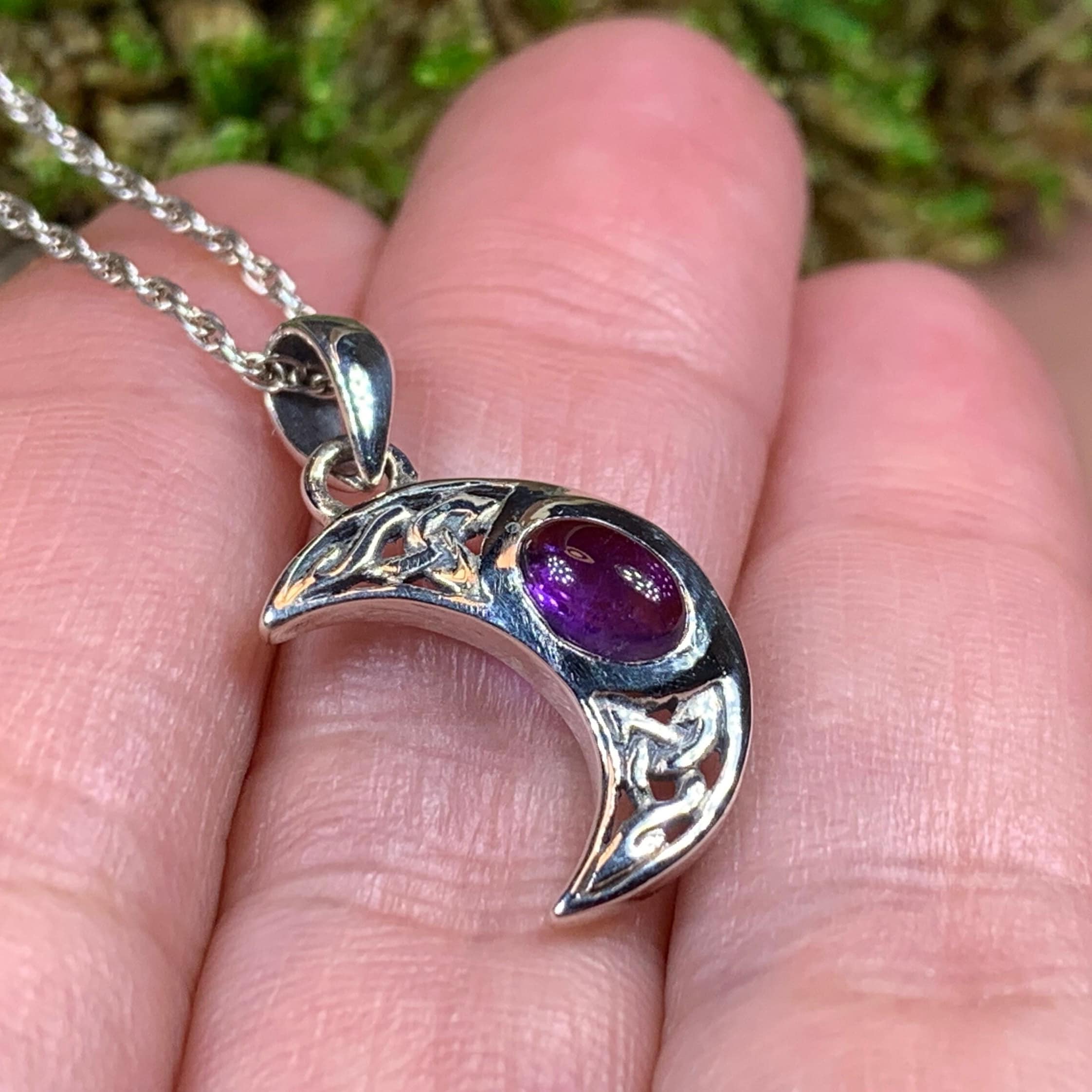 Celtic Crescent Moon Necklace in Sterling Silver