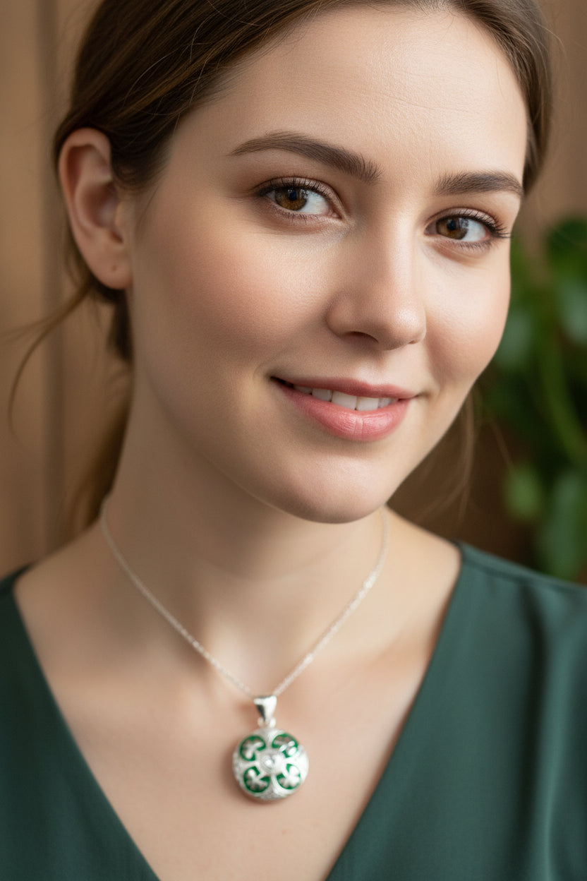 Irish Shamrock Locket Necklace in Sterling Silver