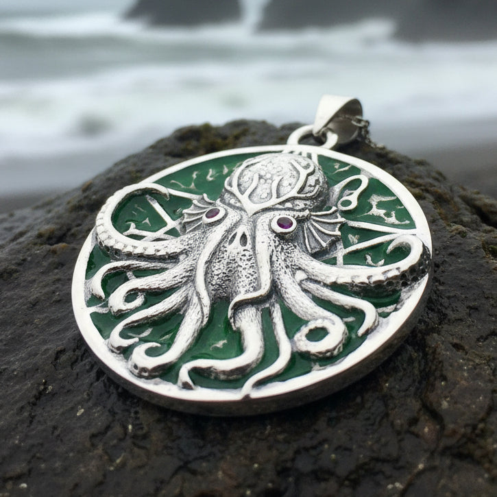 Fearsome Cthulhu Octopus Necklace in Sterling Silver