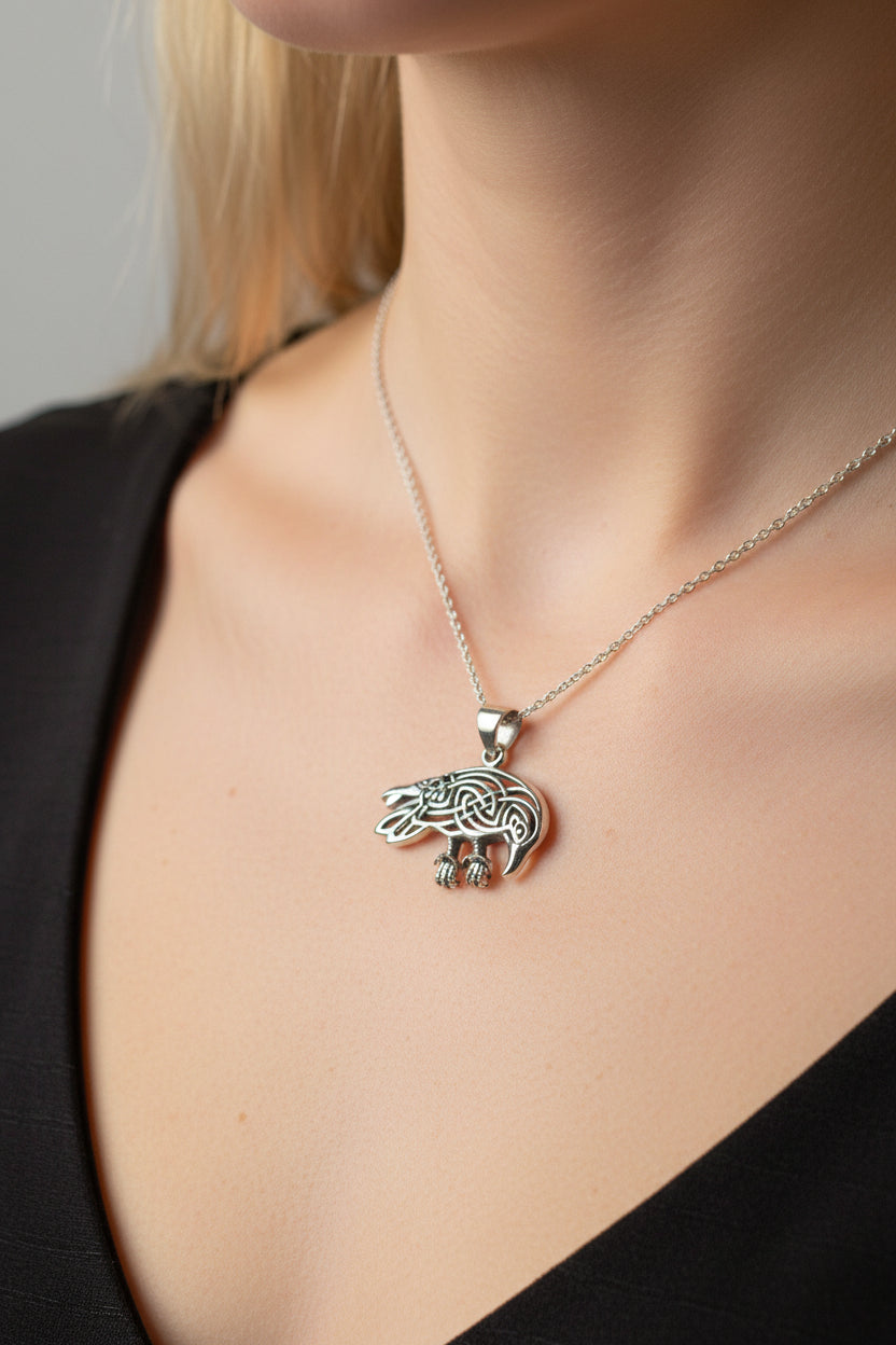 Oracle Celtic Raven Necklace in Sterling Silver