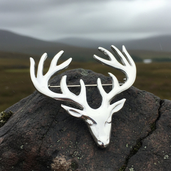 Large Pewter Stag Brooch - Handmade in Scotland
