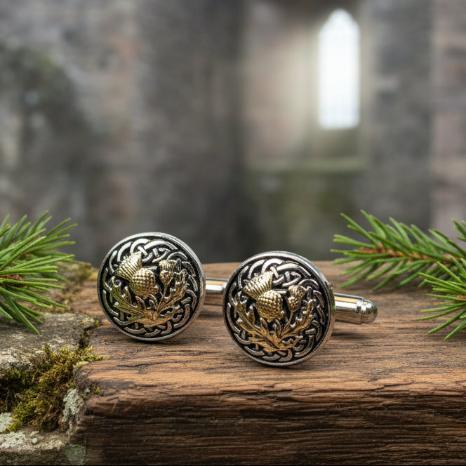 Golden Thistle Cufflinks - Handmade in Scotland