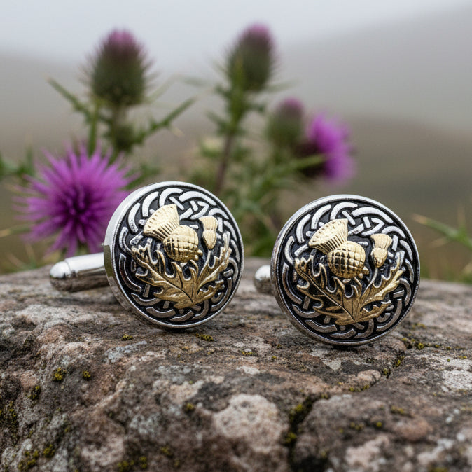 Golden Thistle Cufflinks - Handmade in Scotland
