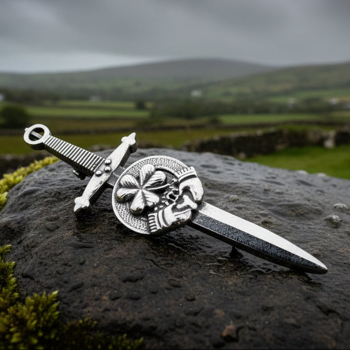 Irish Shamrock & Claddagh Kilt Pin
