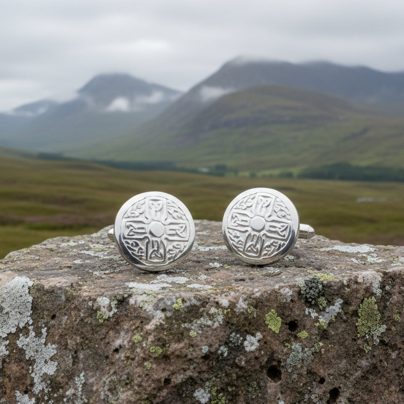 Round Celtic Cross Cufflinks - Handmade in Scotland