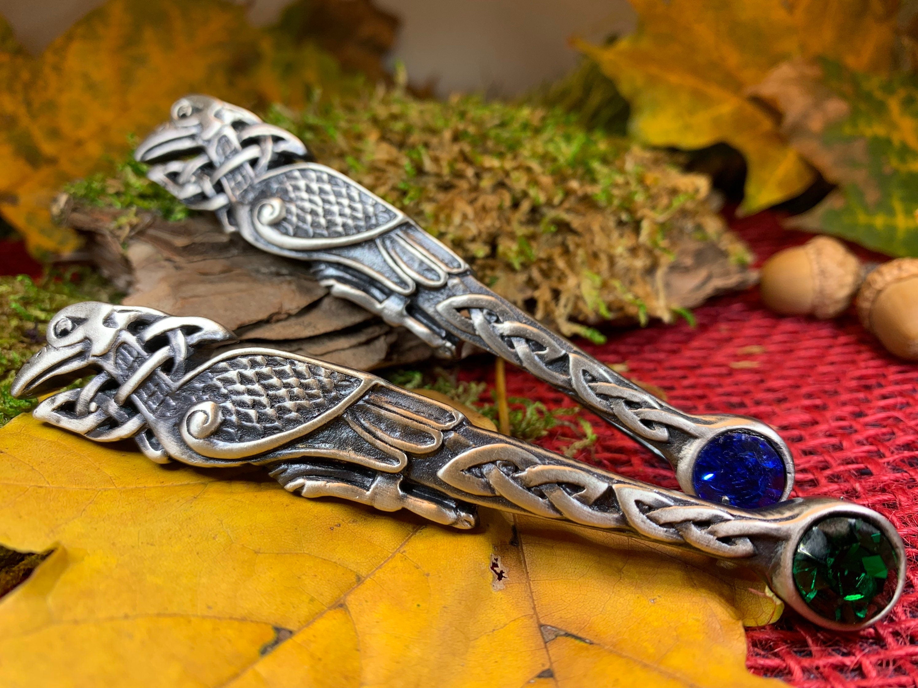 Celtic Raven Crystal Kilt Pin