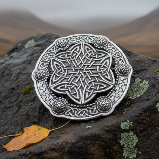 Large Celtic Key Plaid Brooch - Handmade in Scotland