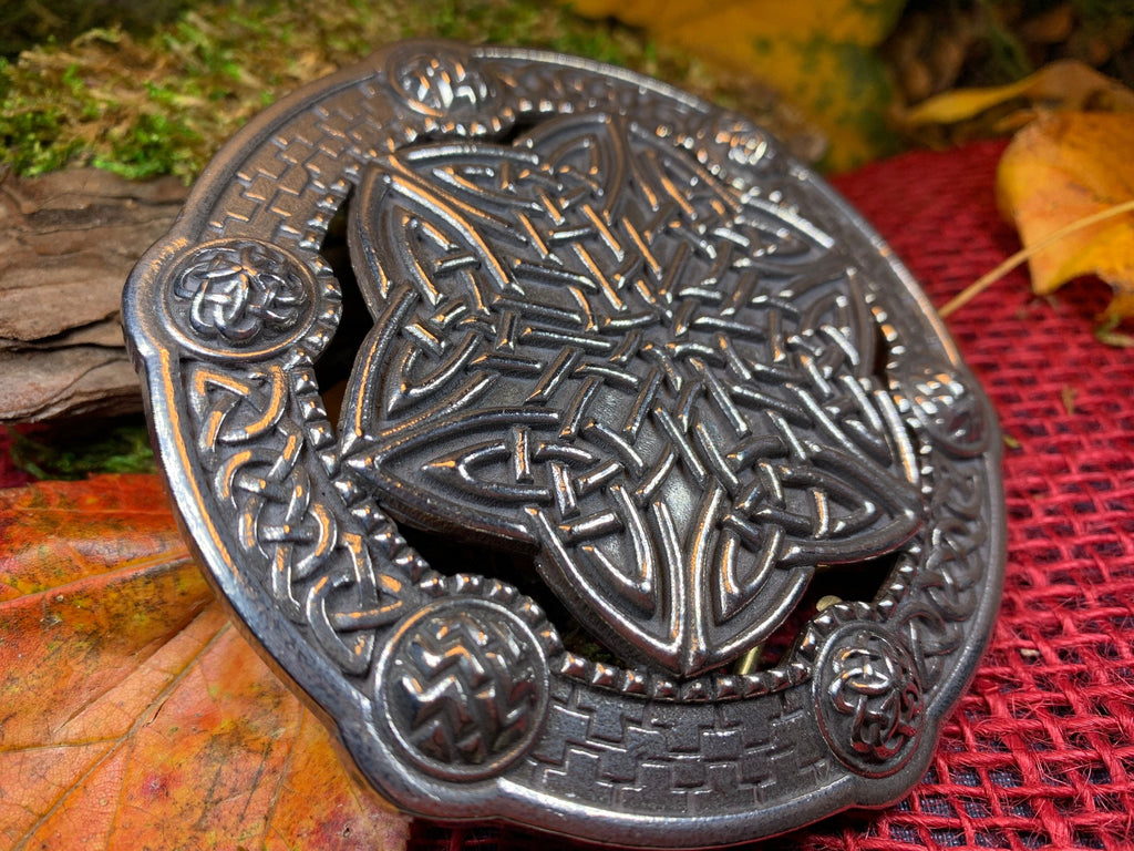 Large Celtic Key Plaid Brooch - Handmade in Scotland