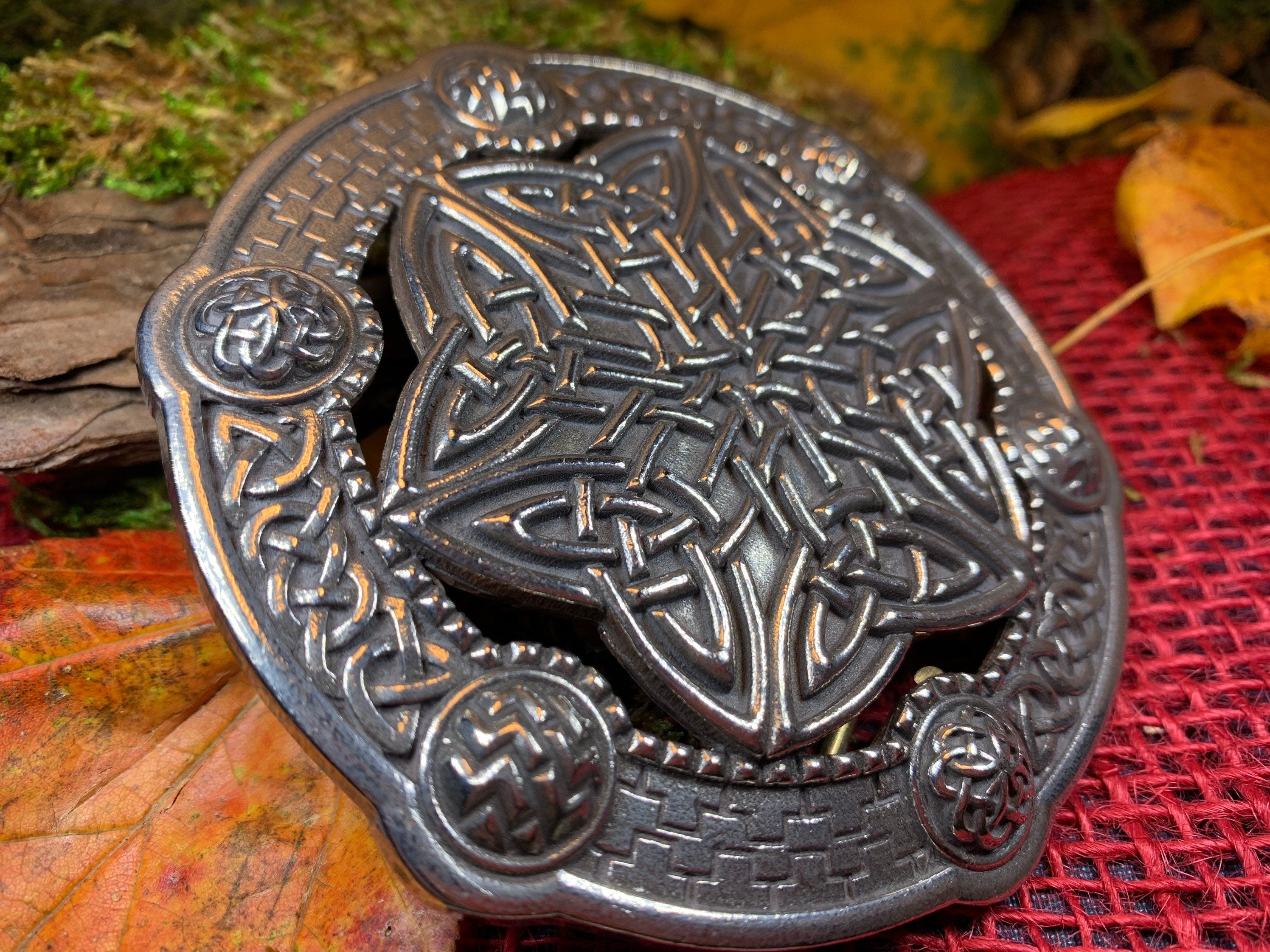 Large Celtic Key Plaid Brooch - Handmade in Scotland