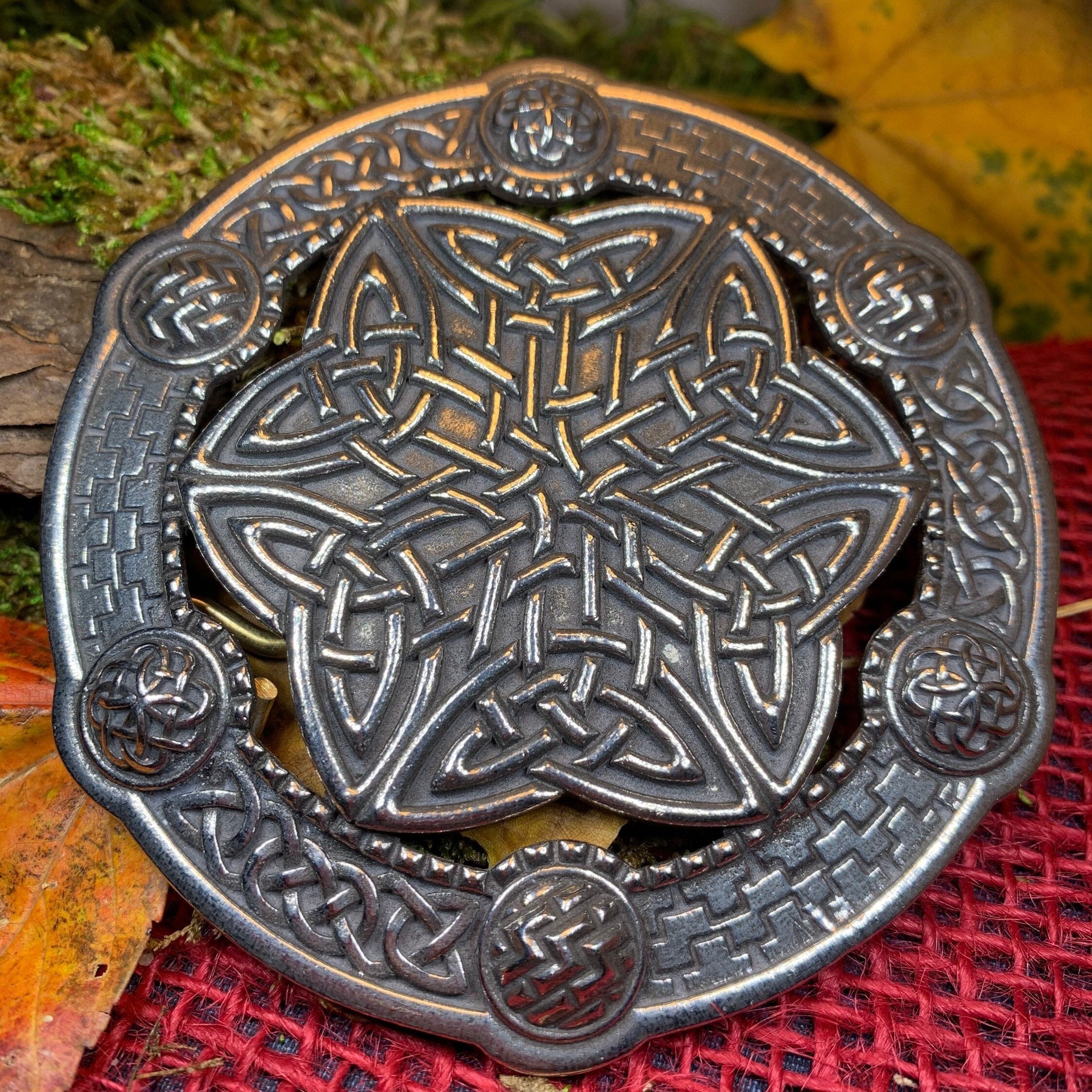 Large Celtic Key Plaid Brooch - Handmade in Scotland