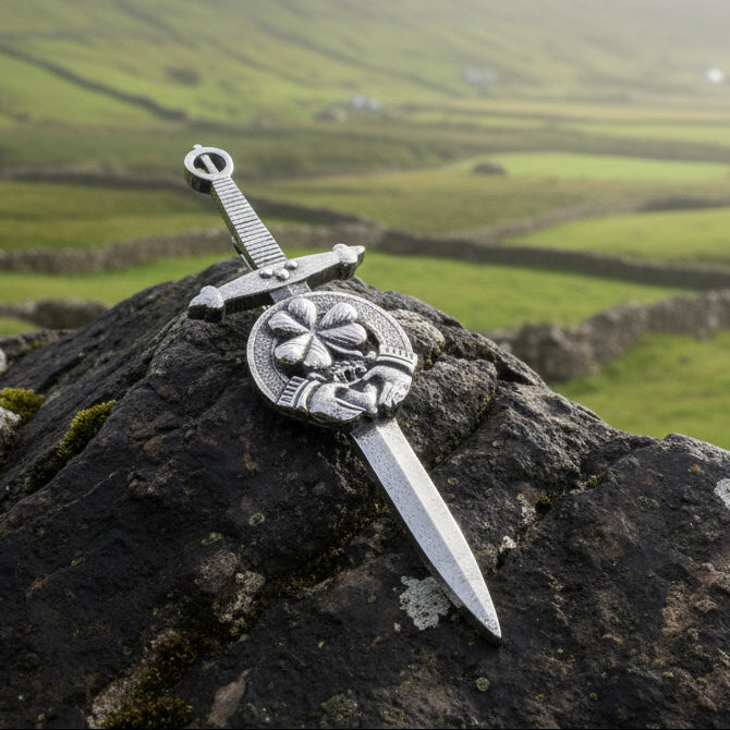 Irish Shamrock & Claddagh Kilt Pin