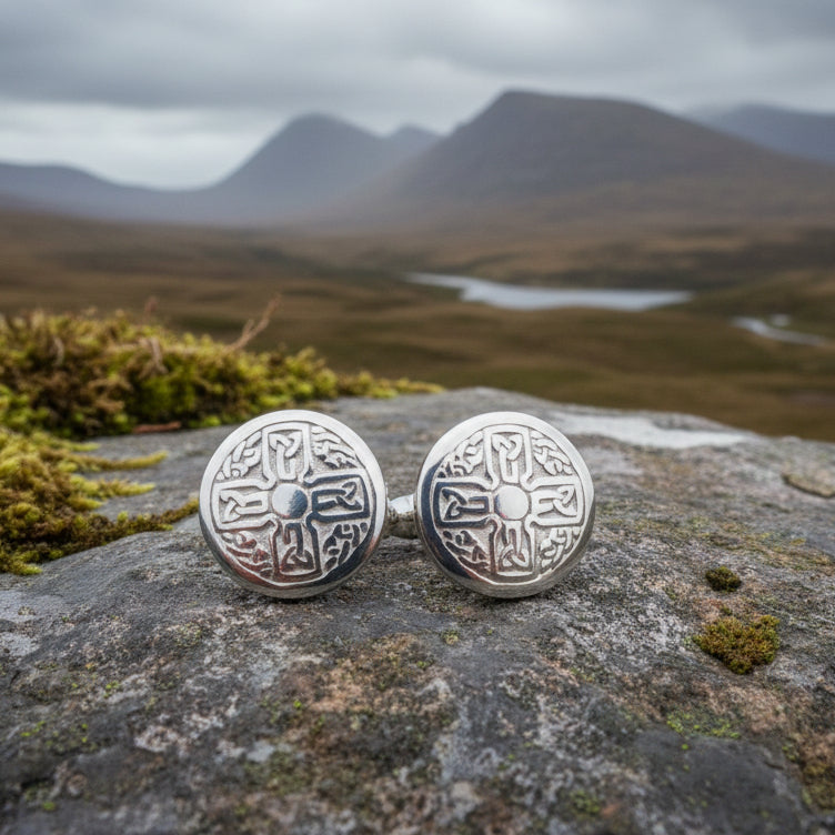 Round Celtic Cross Cufflinks - Handmade in Scotland