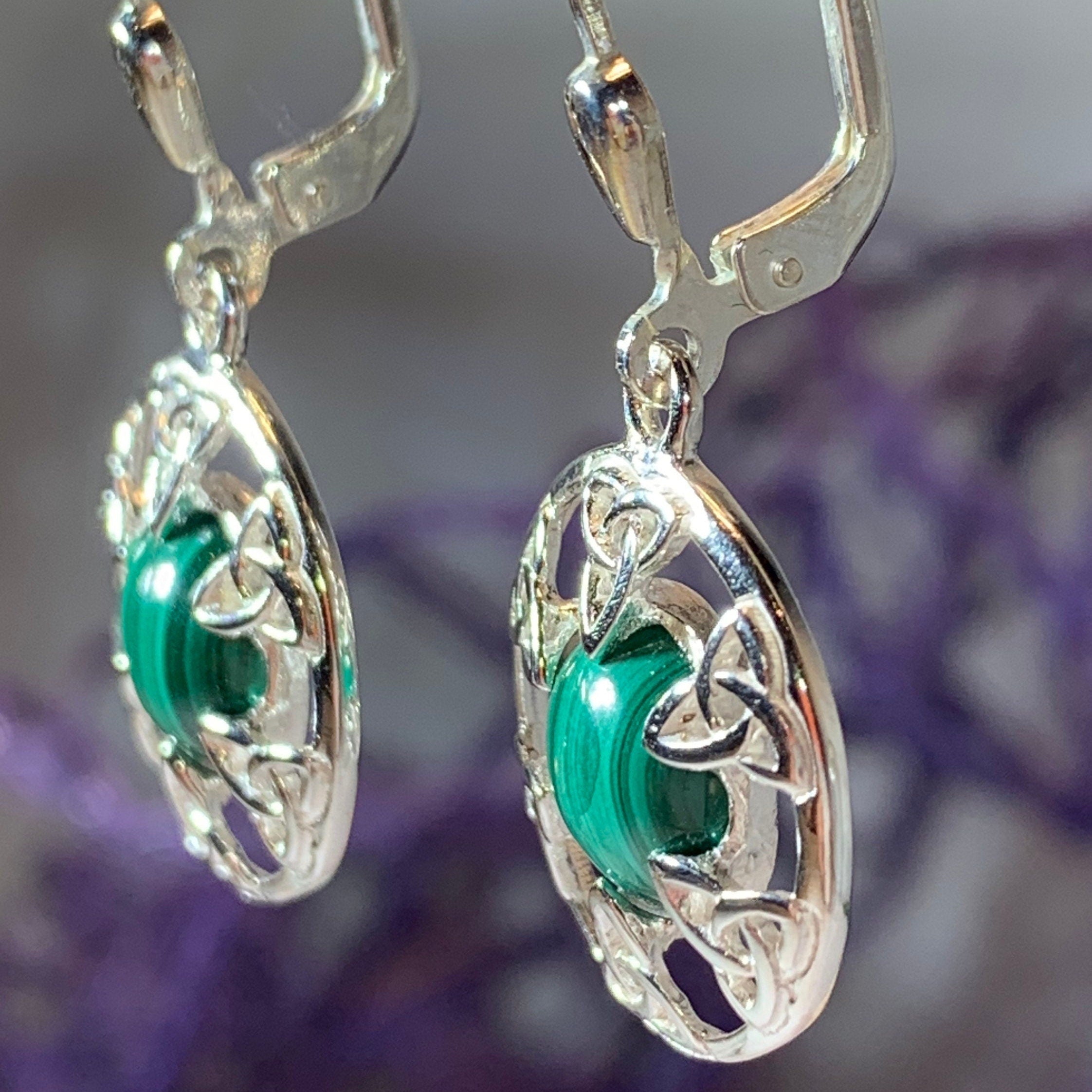 Malachite Trinity Knot Earrings - Made in Ireland