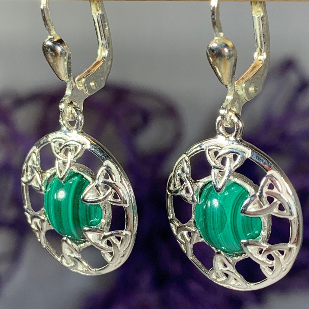 Malachite Trinity Knot Earrings - Made in Ireland