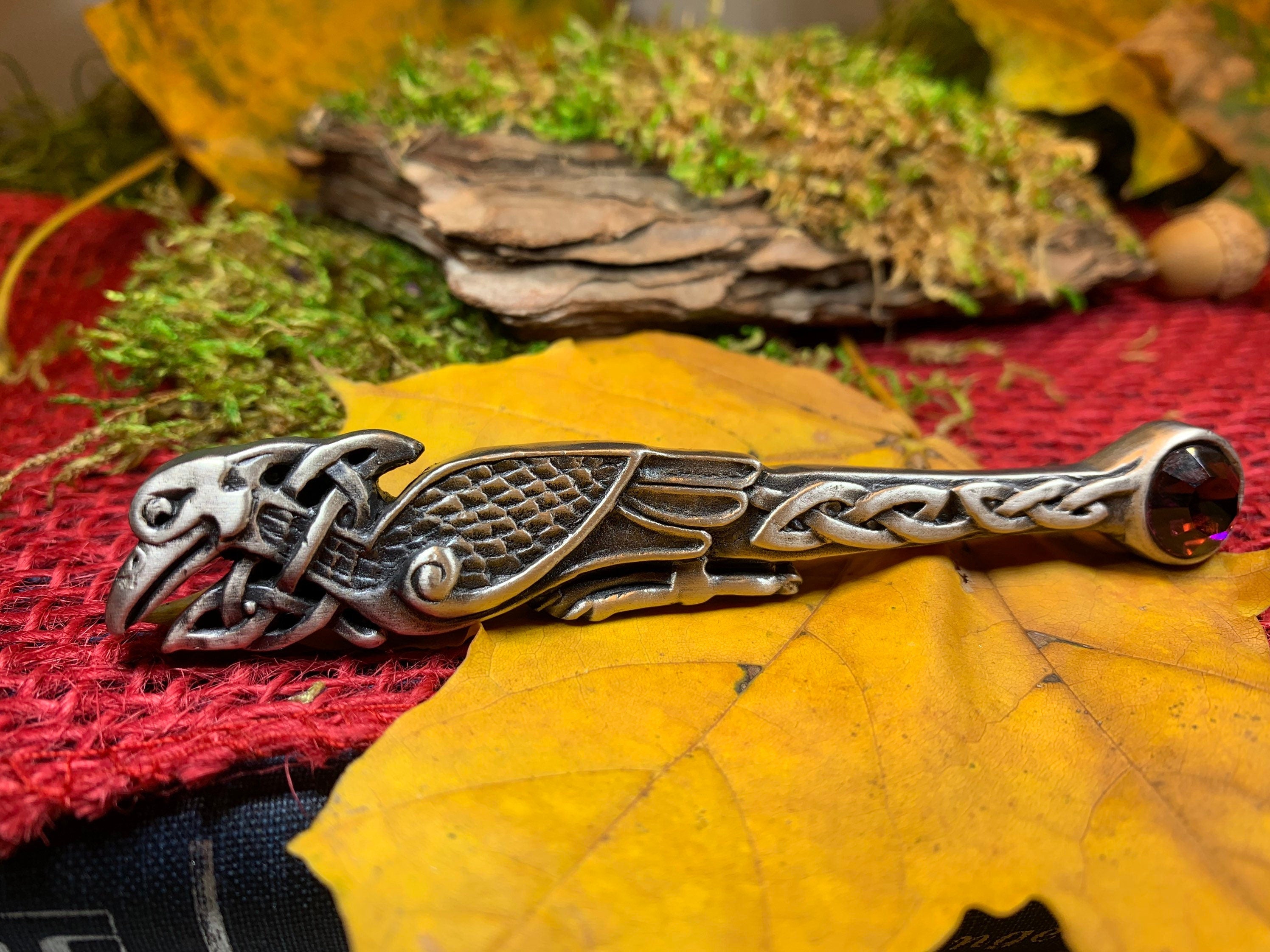 Celtic Raven Crystal Kilt Pin