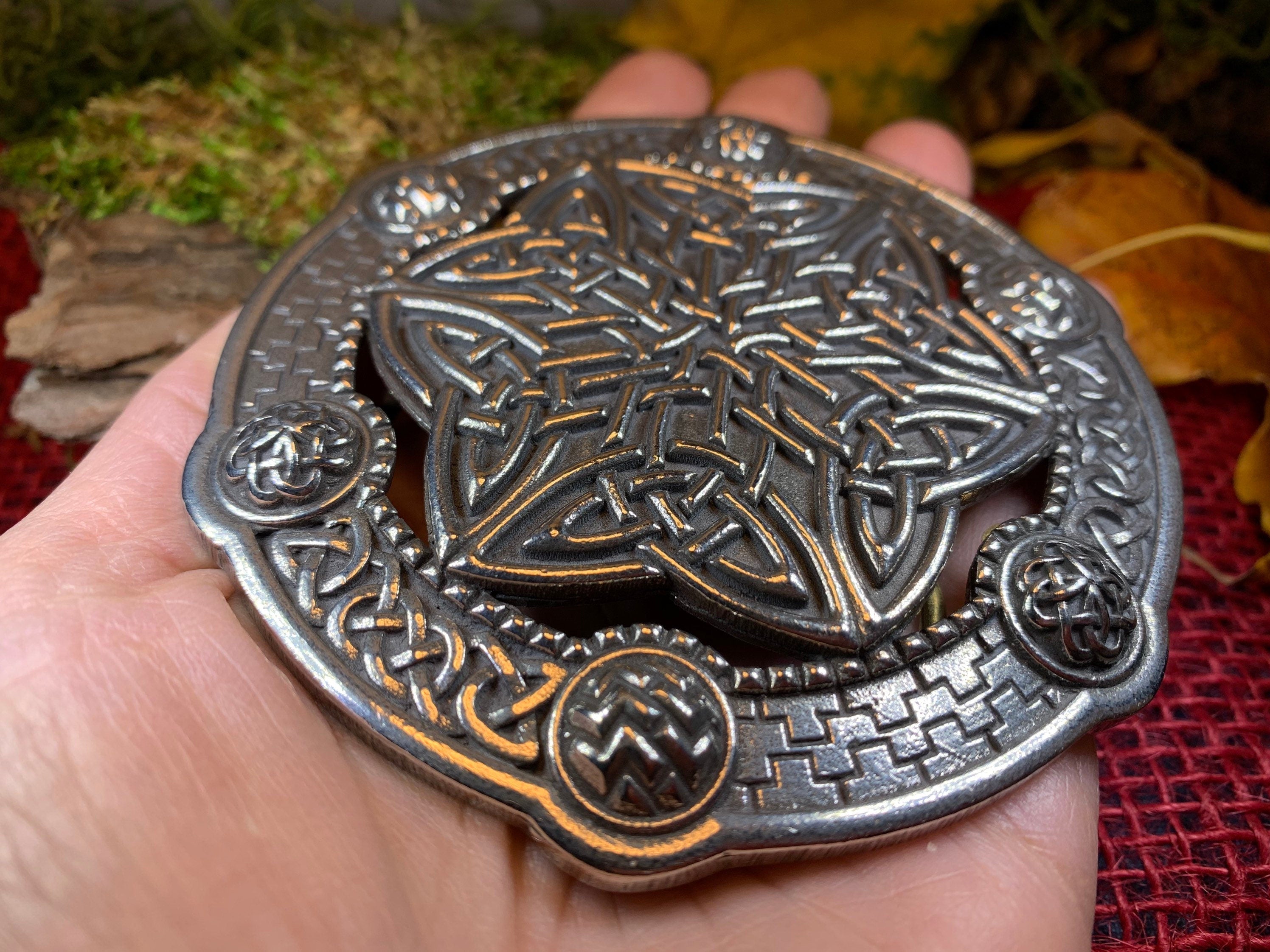 Large Celtic Key Plaid Brooch - Handmade in Scotland