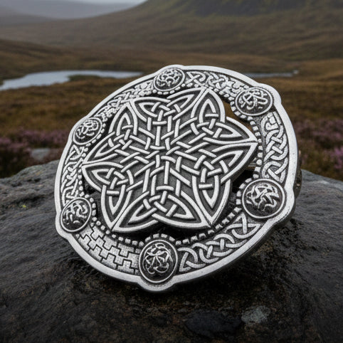 Large Celtic Key Plaid Brooch - Handmade in Scotland