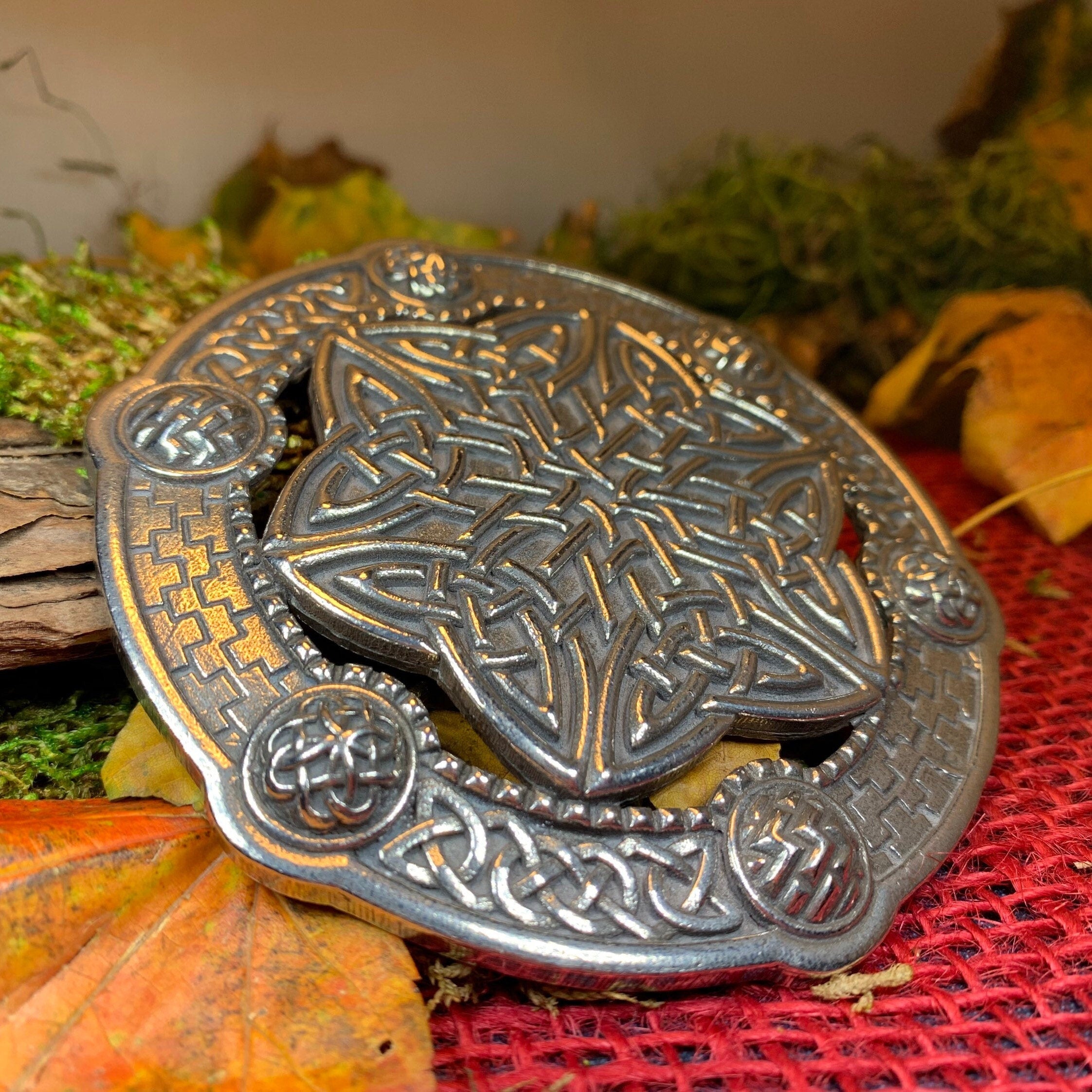 Large Celtic Key Plaid Brooch - Handmade in Scotland