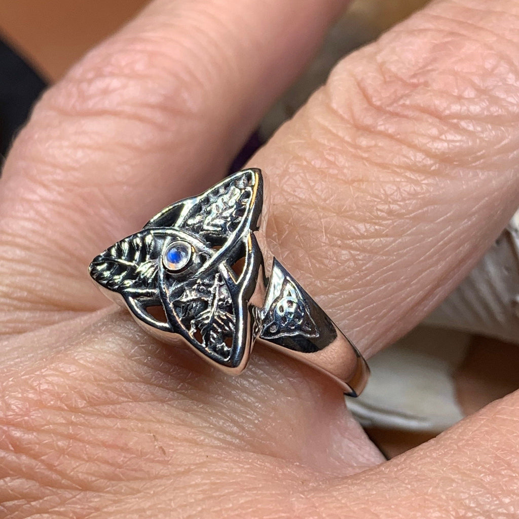 Oak Ash Thorn Moonstone Ring in Sterling Silver