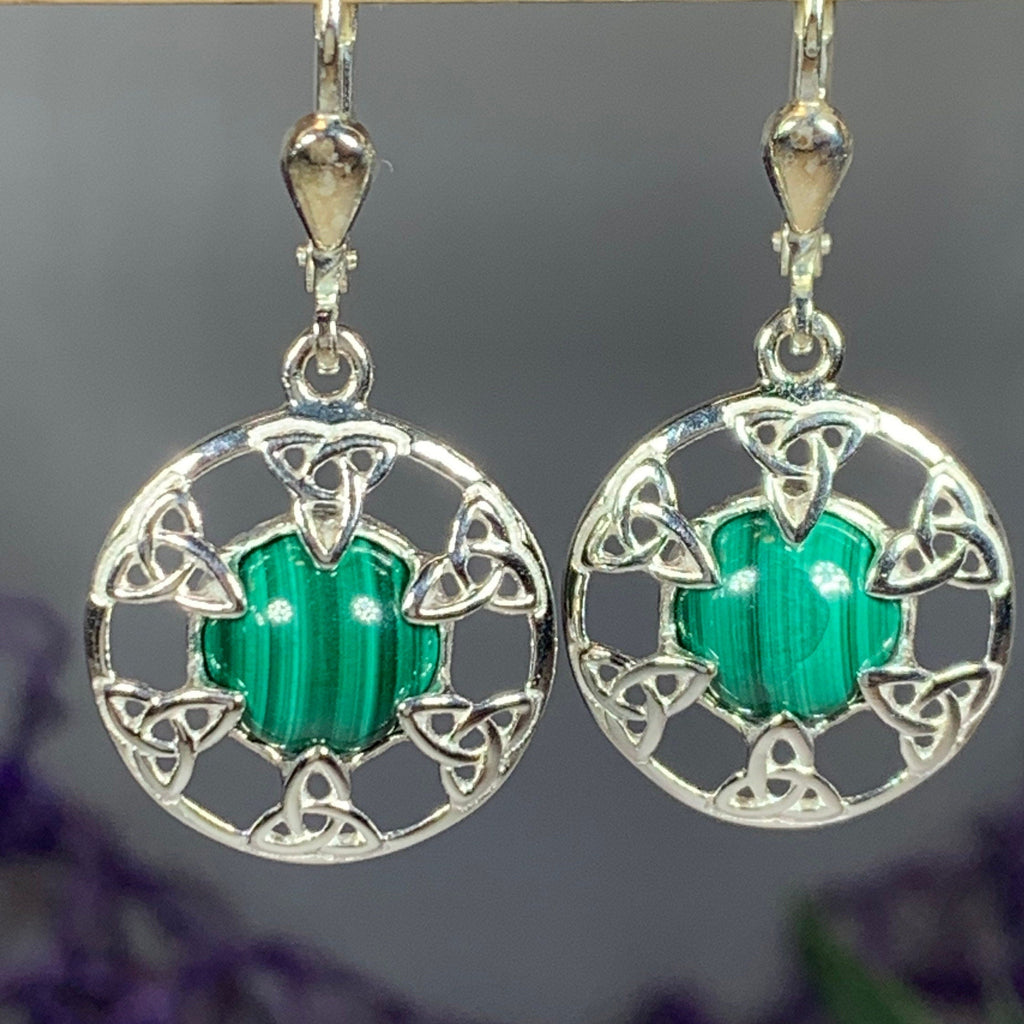 Malachite Trinity Knot Earrings - Made in Ireland