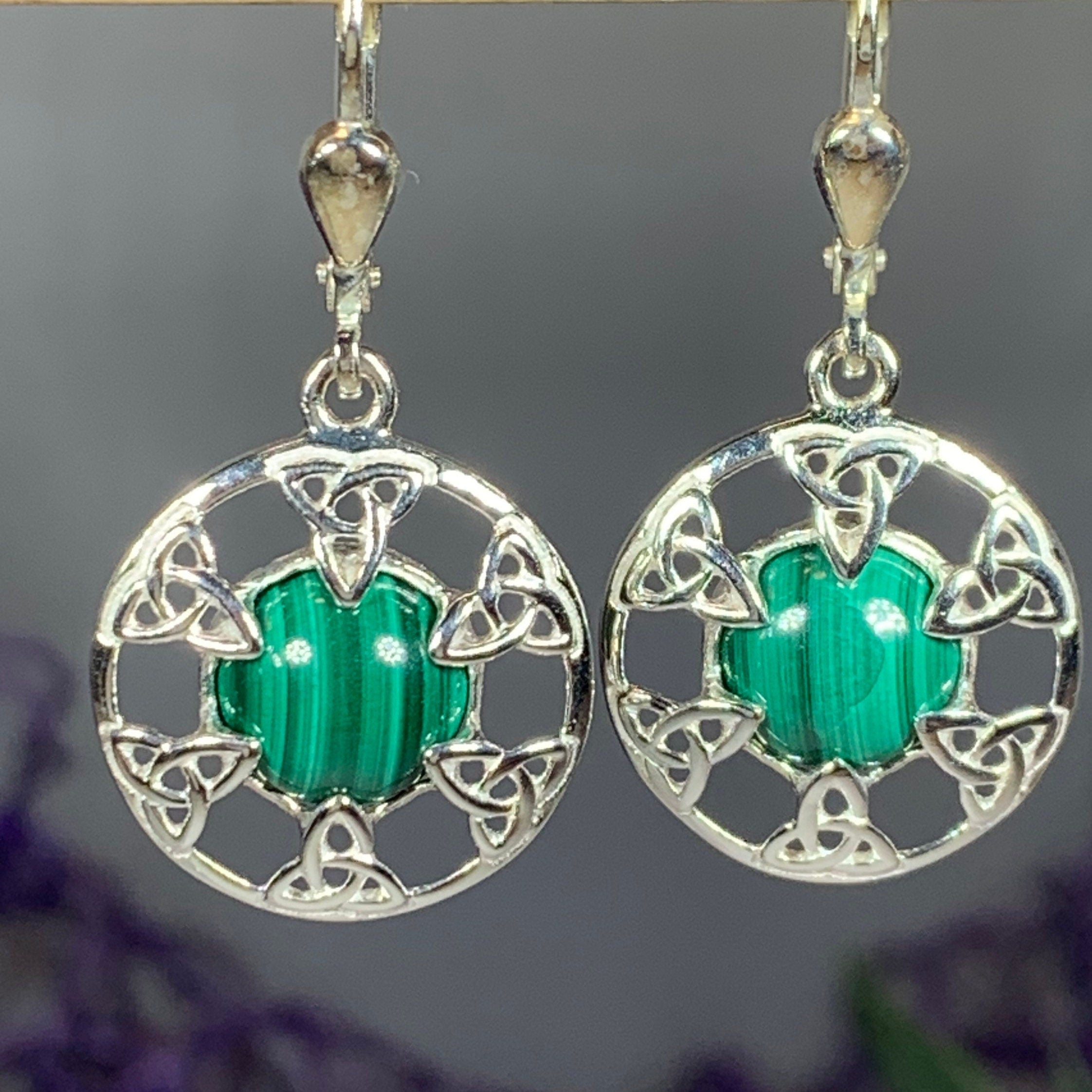 Malachite Trinity Knot Earrings - Made in Ireland