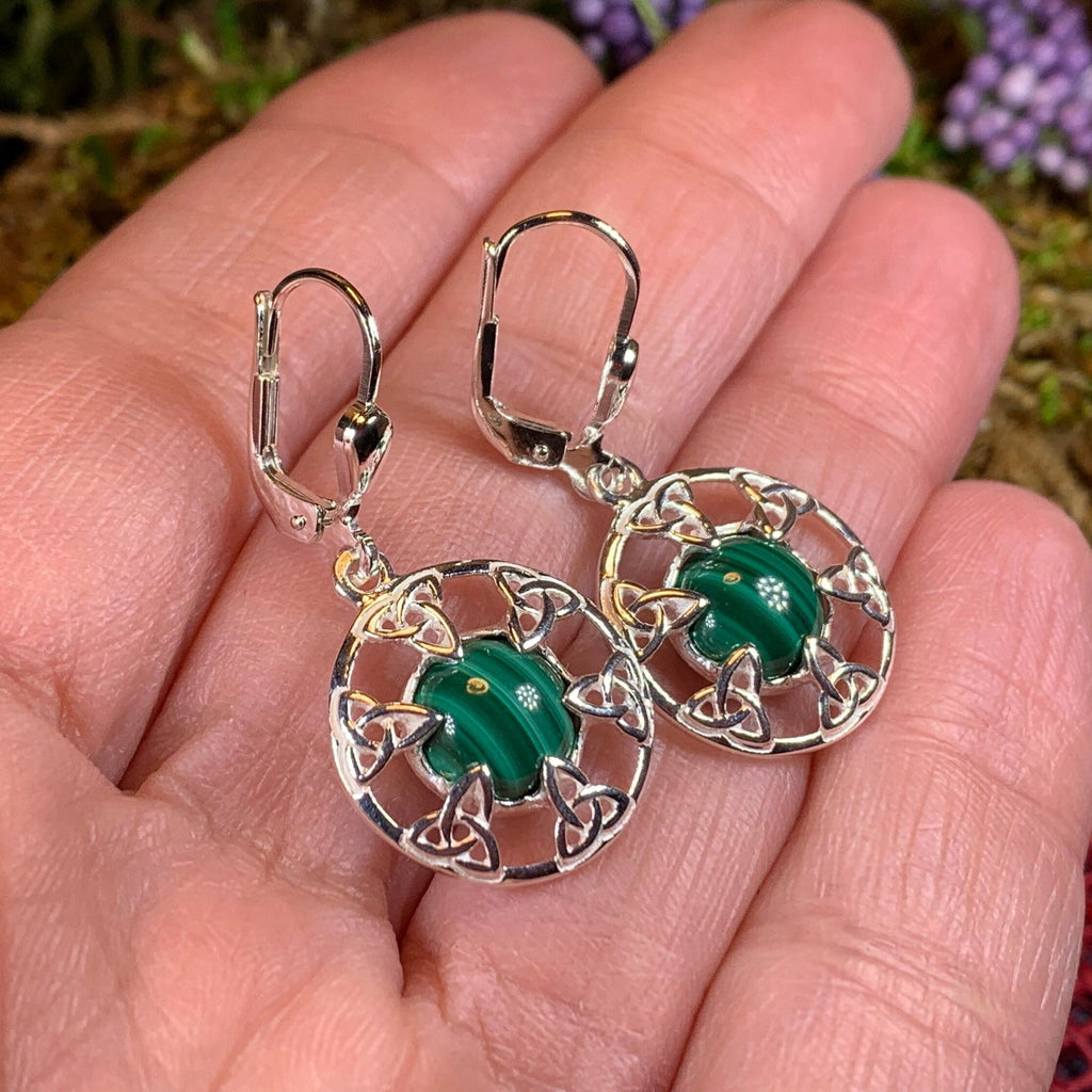 Malachite Trinity Knot Earrings - Made in Ireland