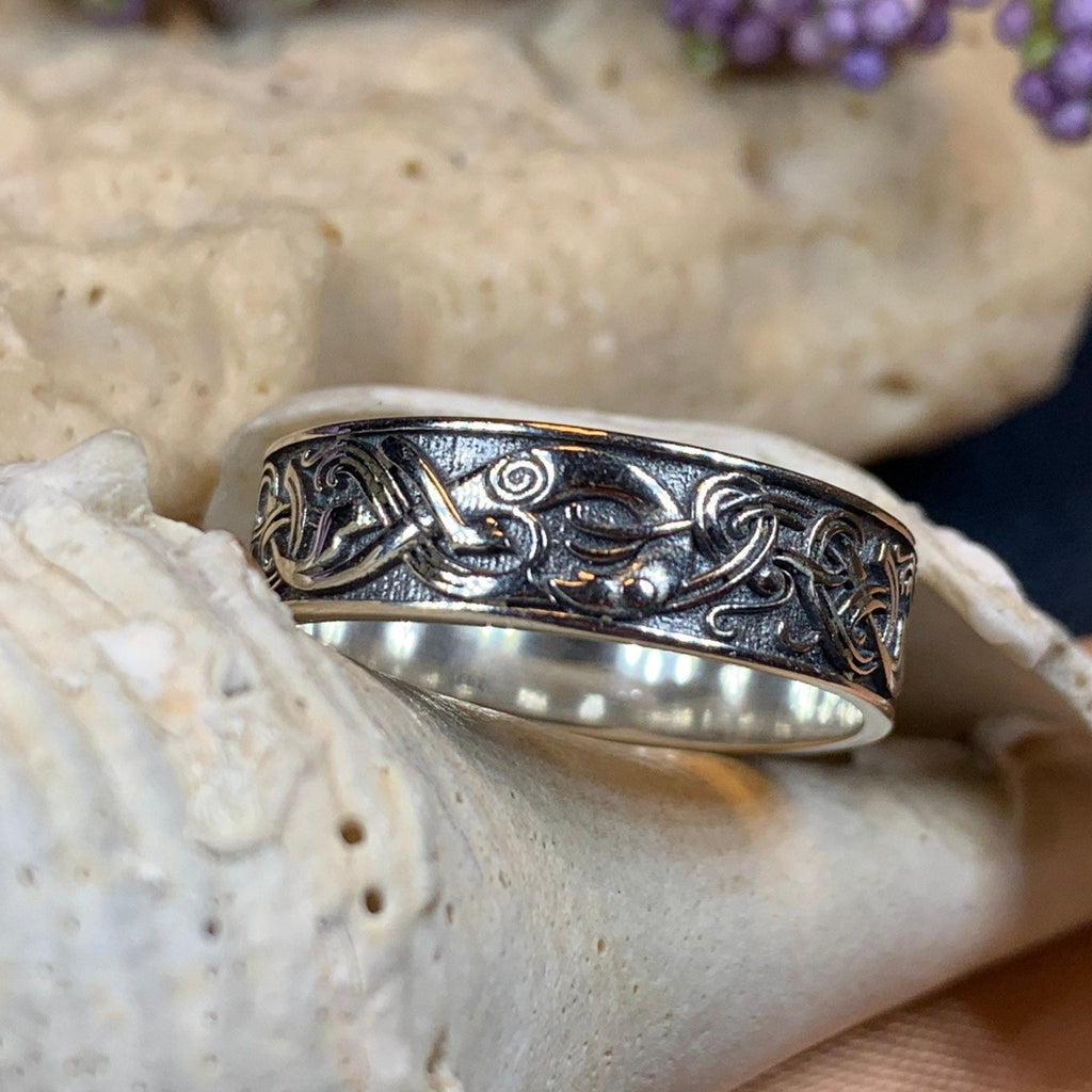 Celtic Raven Ring in Sterling Silver