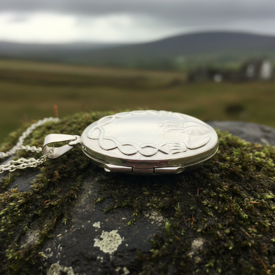 Oval Claddagh Locket Necklace in Sterling Silver
