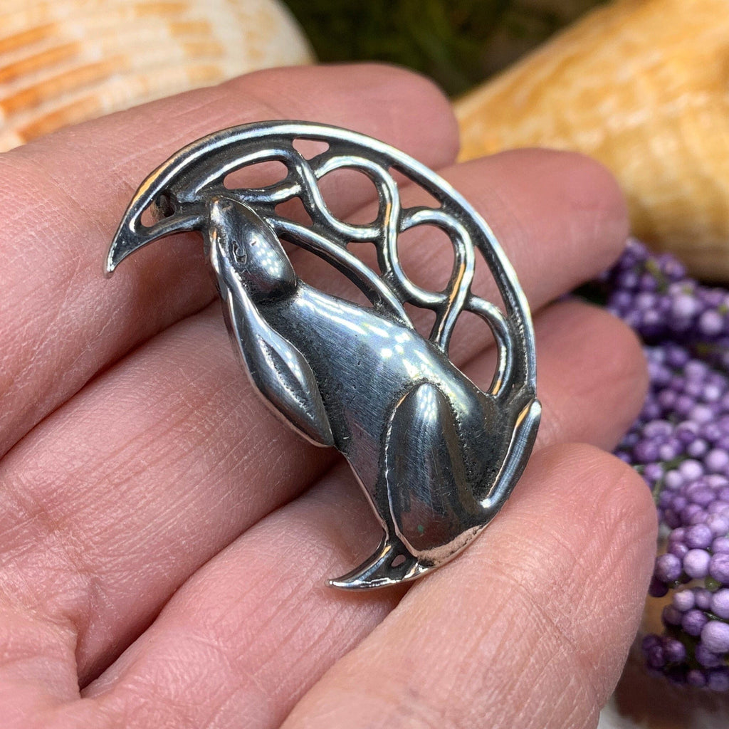 Evanora Celtic Rabbit Moon Pin in Pewter