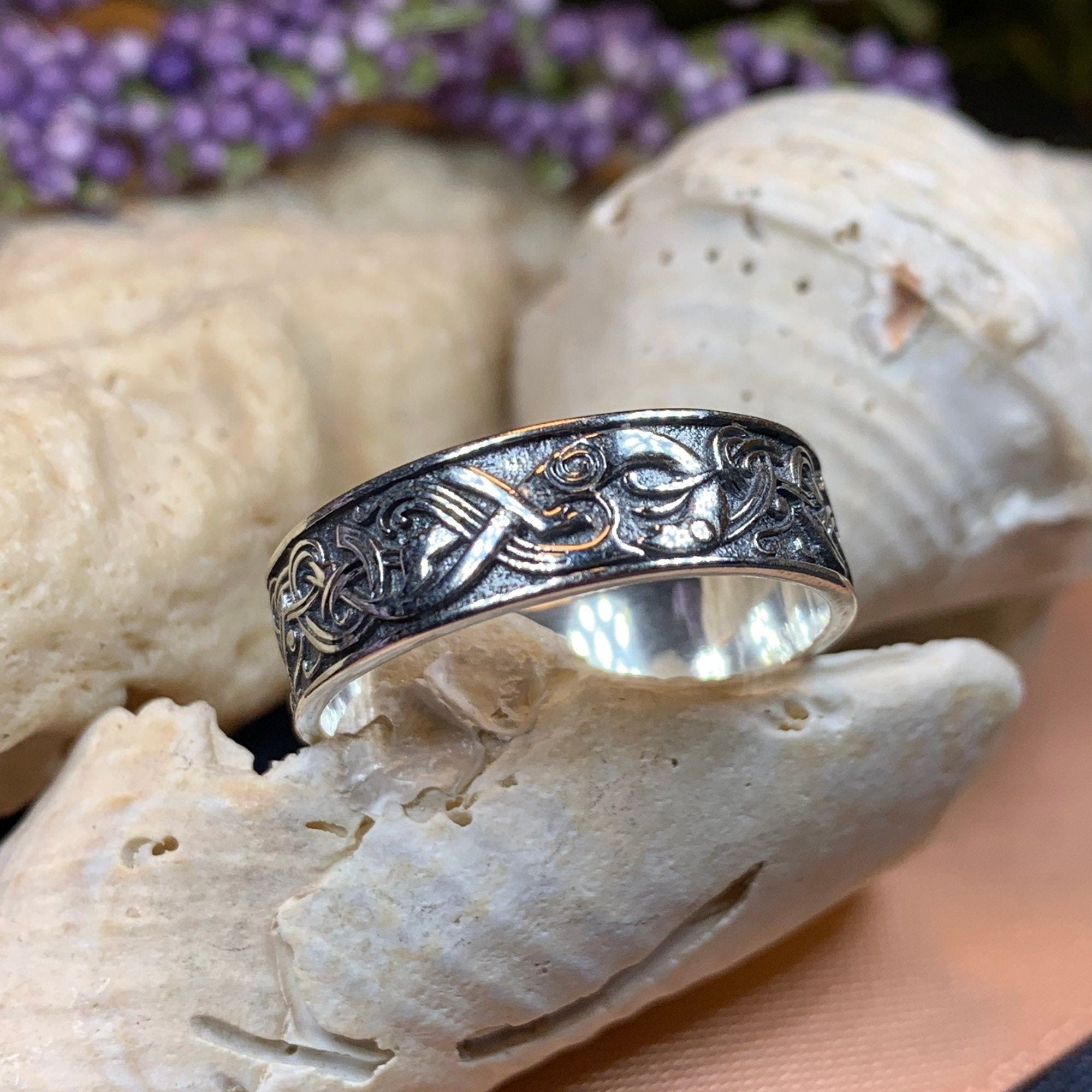 Celtic Raven Ring in Sterling Silver