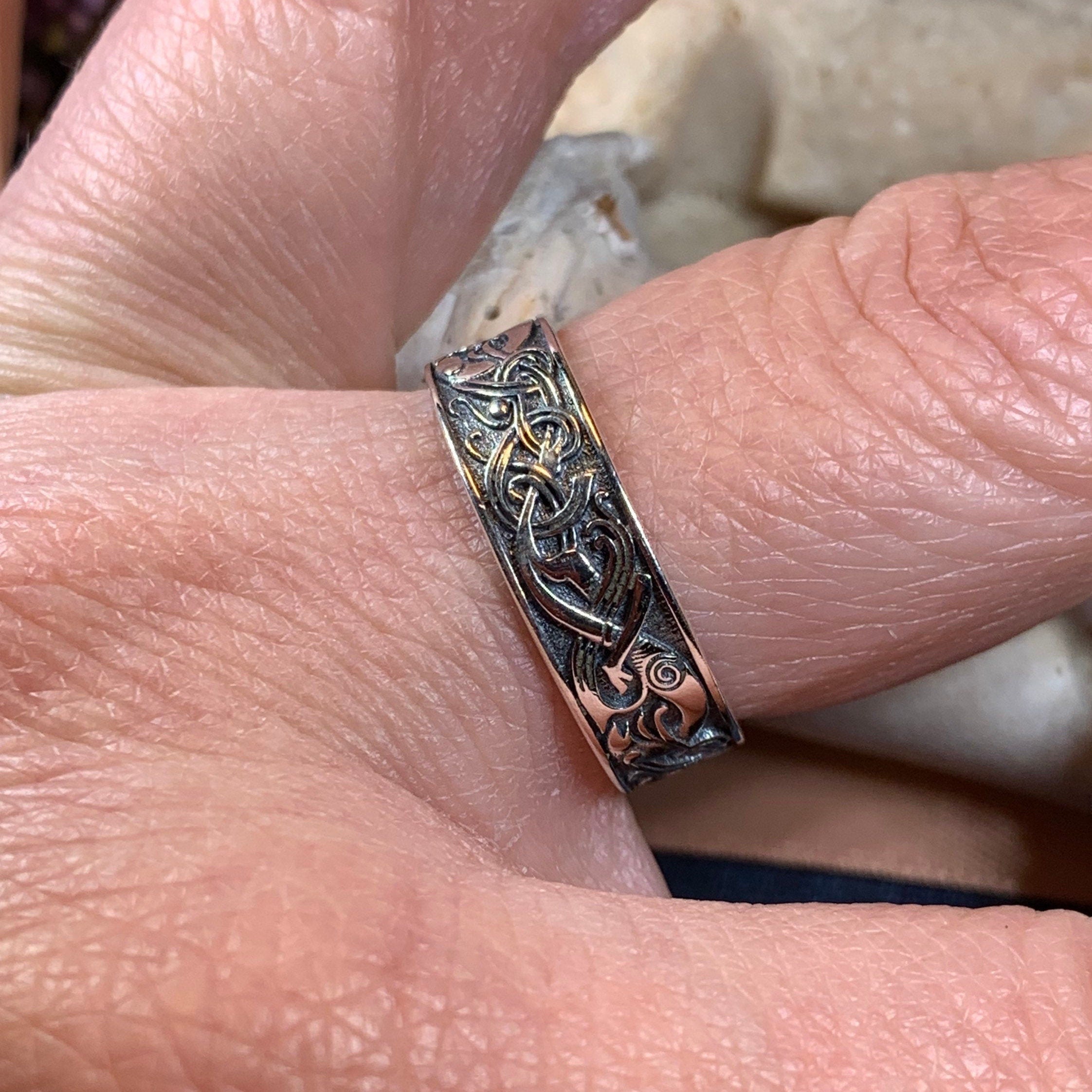 Celtic Raven Ring in Sterling Silver