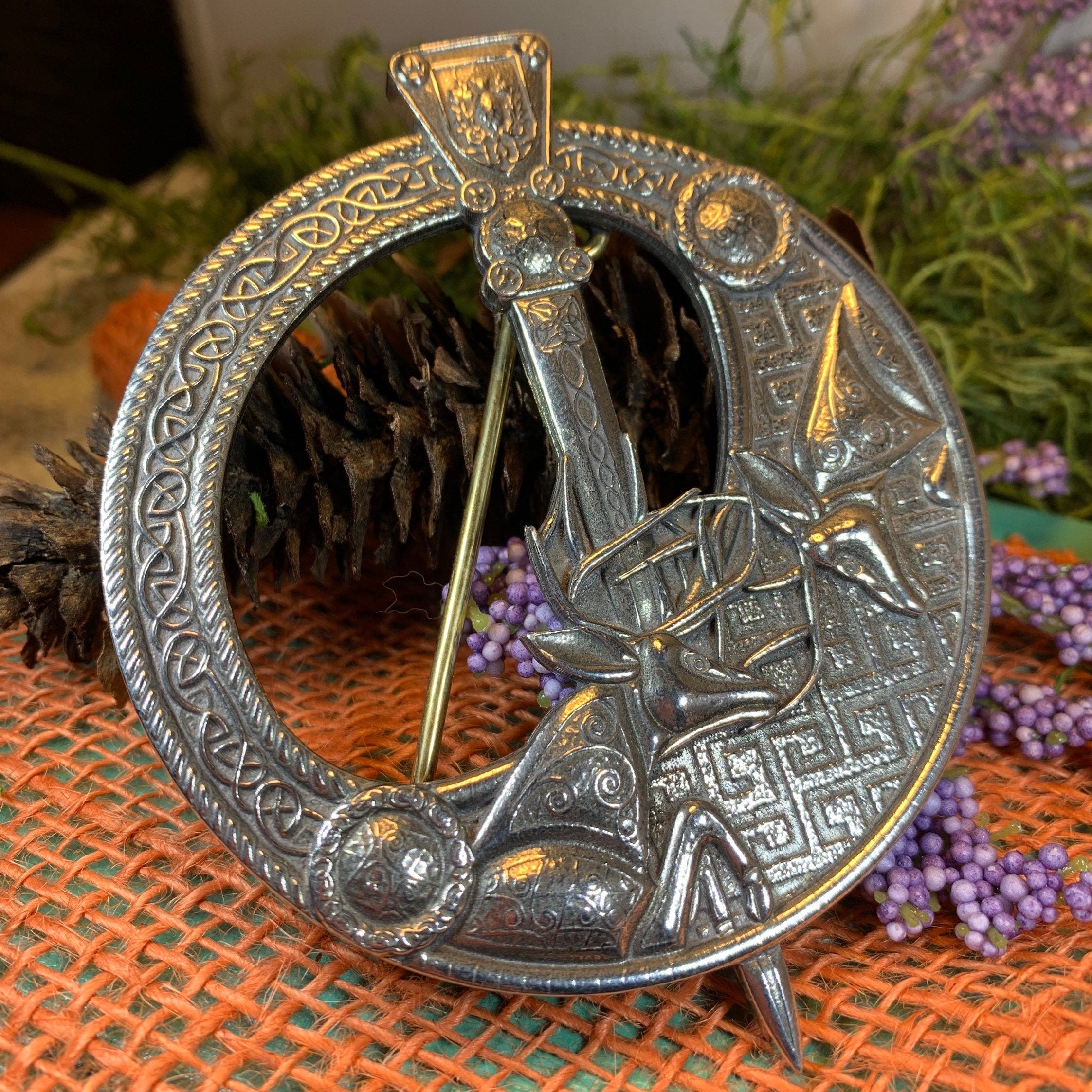 Celtic Stag Penannular Brooch - Handmade in Scotland