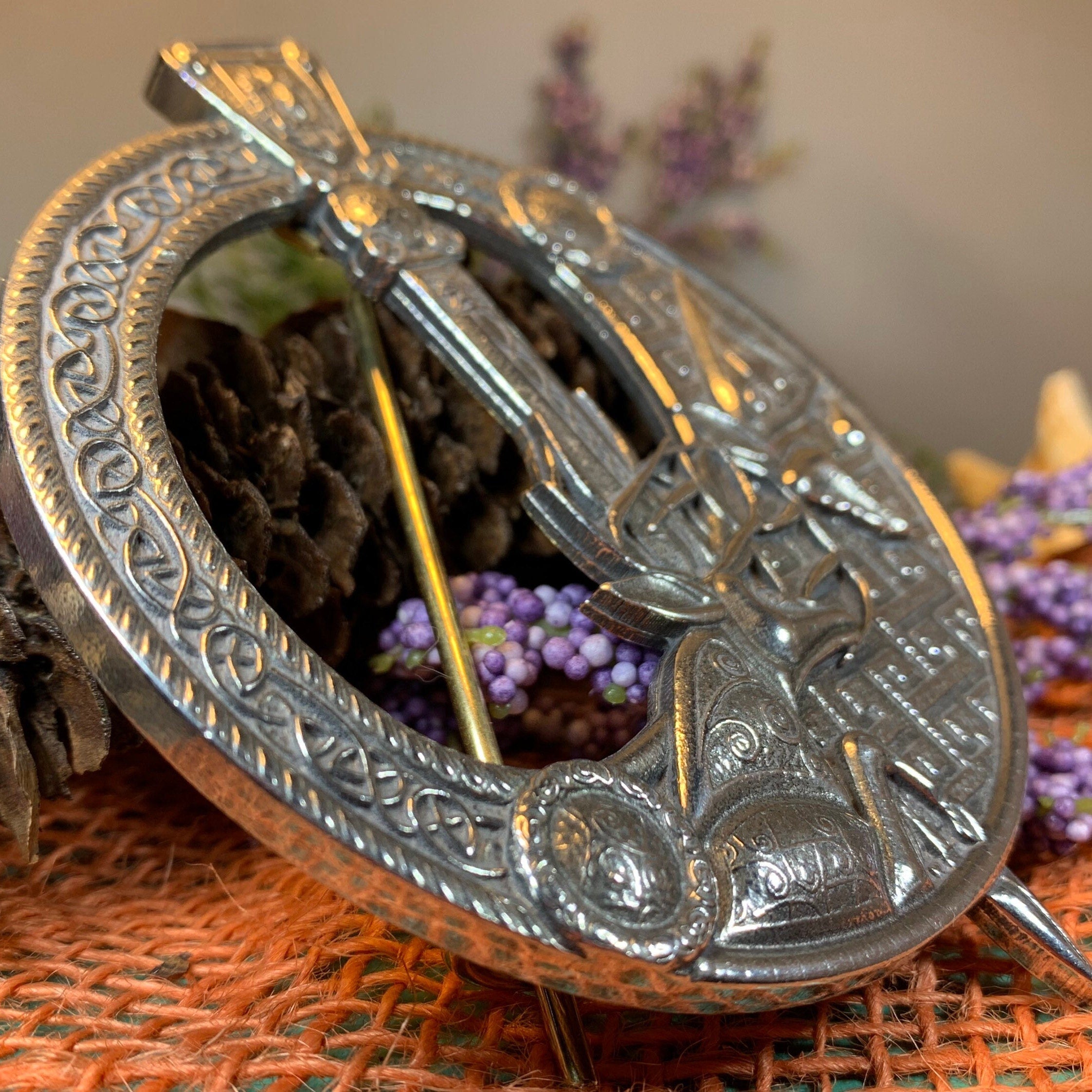 Celtic Stag Penannular Brooch - Handmade in Scotland