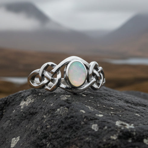 Mina Celtic Knot Ring with Mother of Pearl