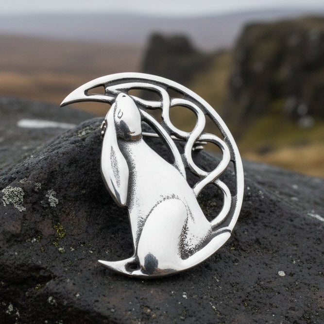 Evanora Celtic Rabbit Moon Pin in Pewter