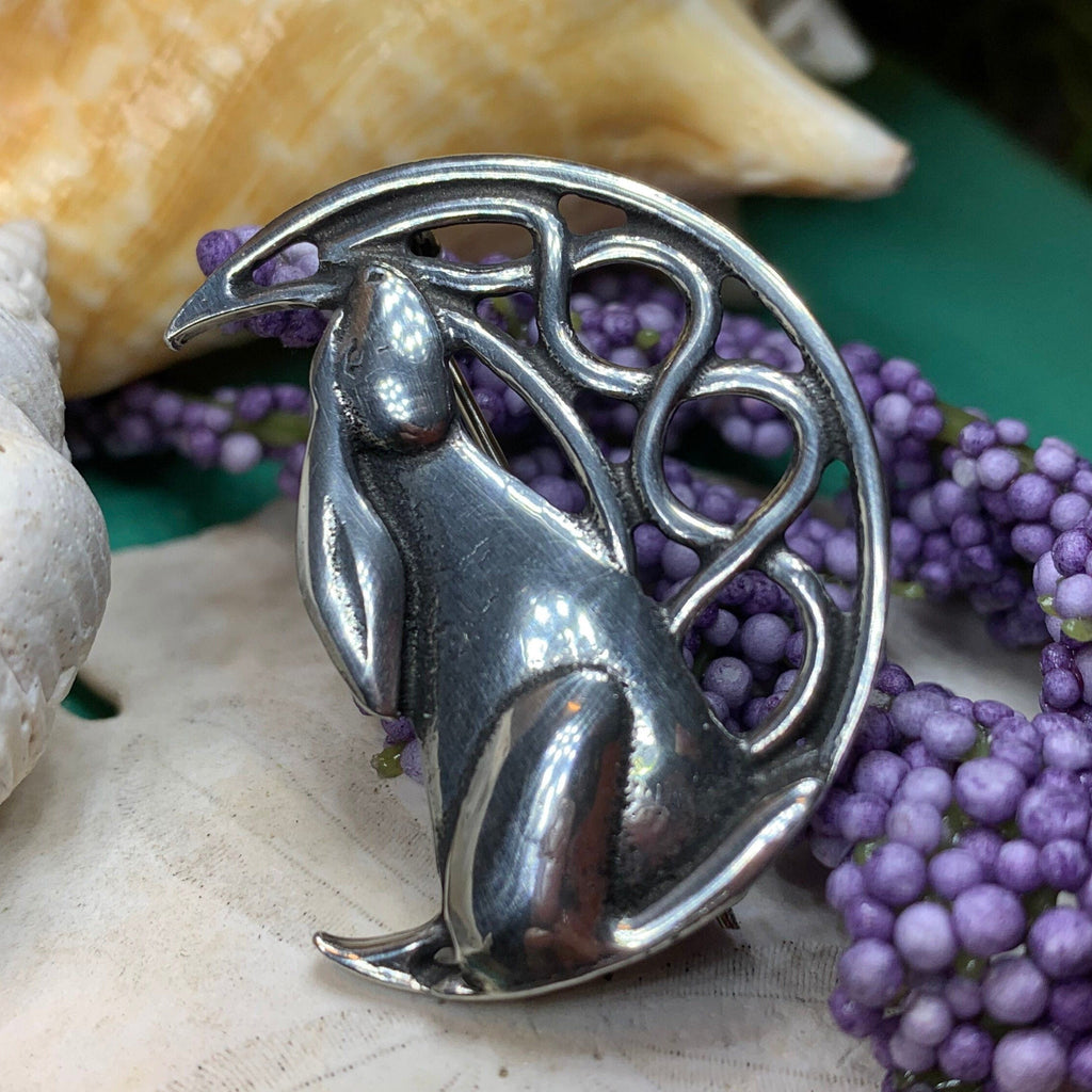 Evanora Celtic Rabbit Moon Pin in Pewter