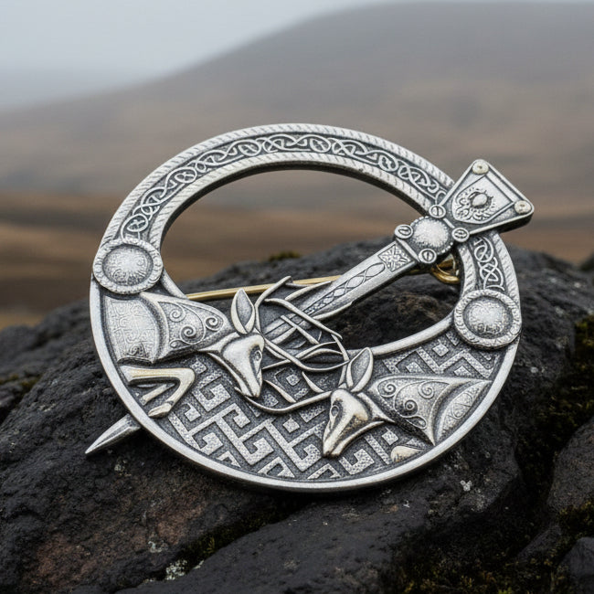 Celtic Stag Penannular Brooch - Handmade in Scotland