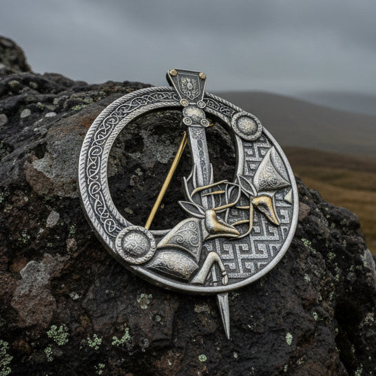 Celtic Stag Penannular Brooch - Handmade in Scotland