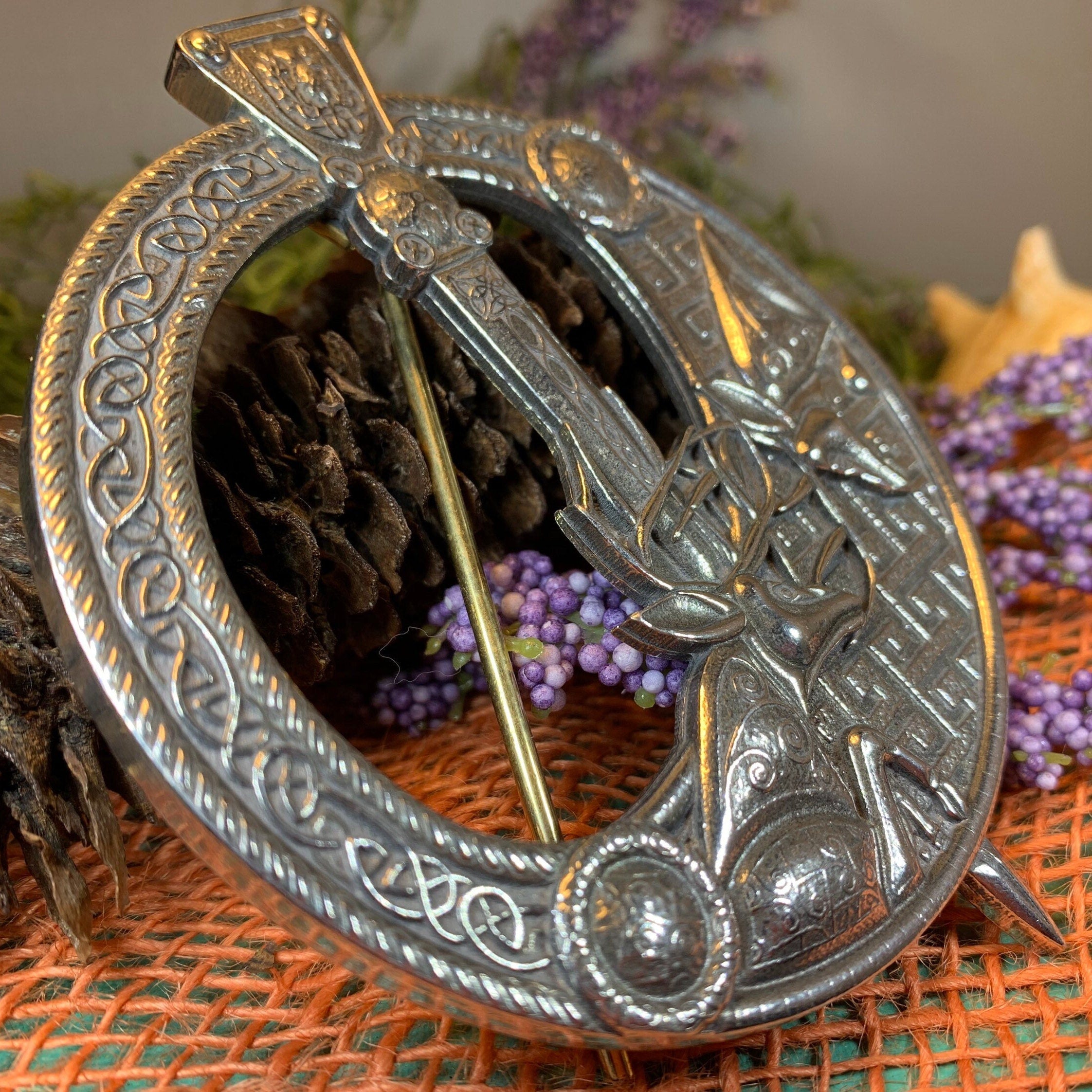 Celtic Stag Penannular Brooch - Handmade in Scotland