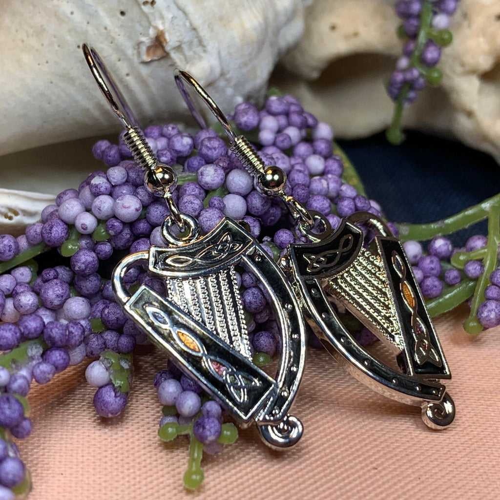 Celtic Irish Harp Enamel Earrings for Women