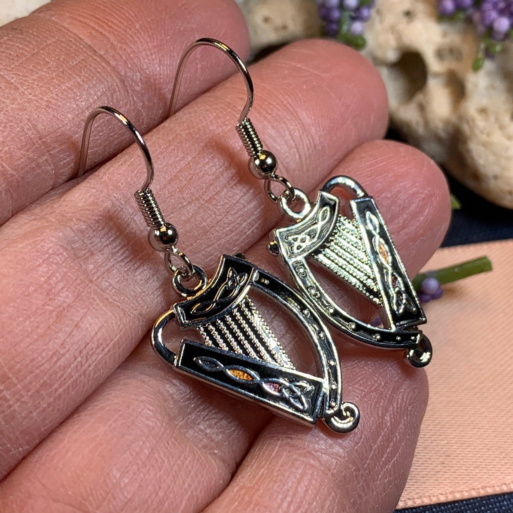 Celtic Irish Harp Enamel Earrings for Women