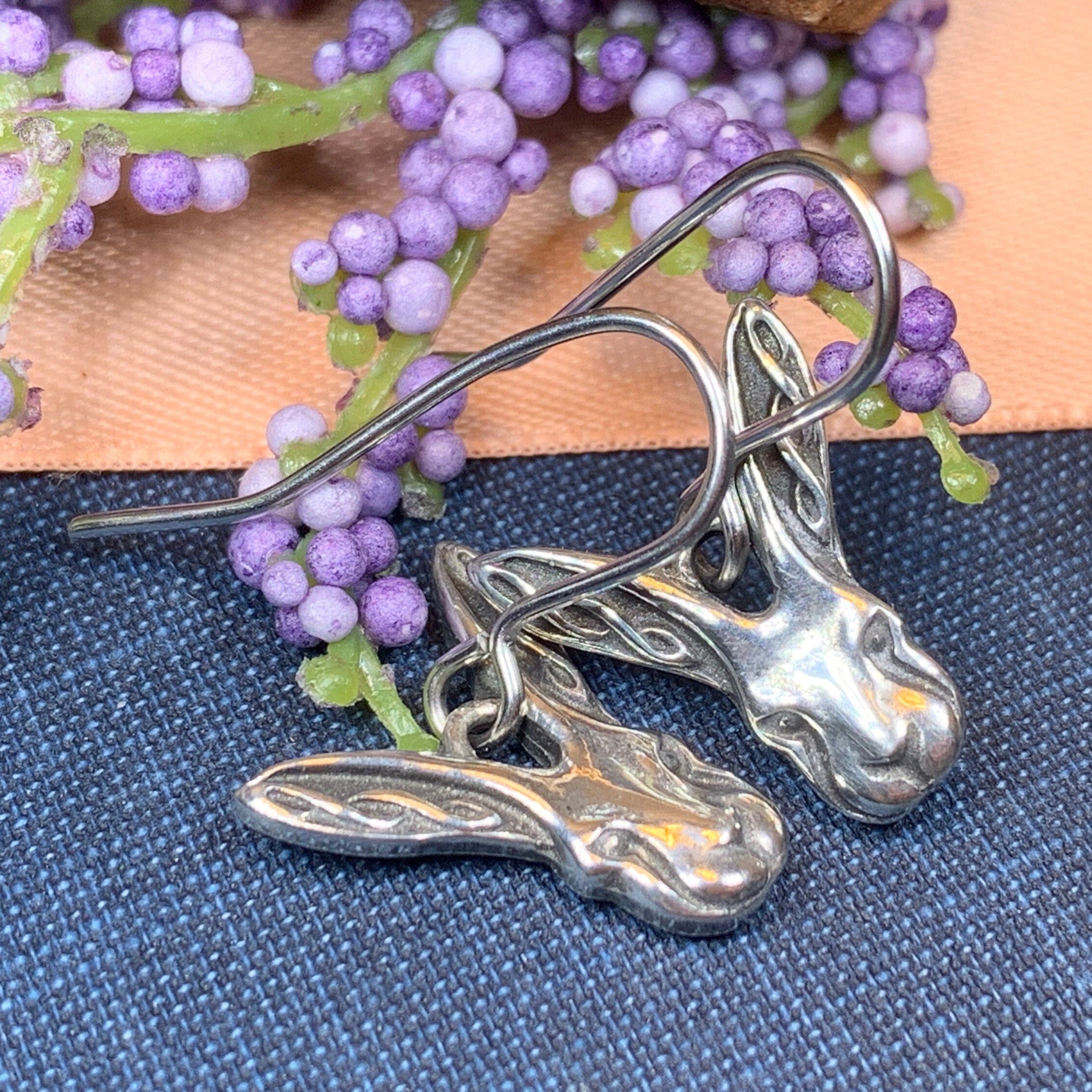 Celtic Rabbit Pewter Earrings for Women