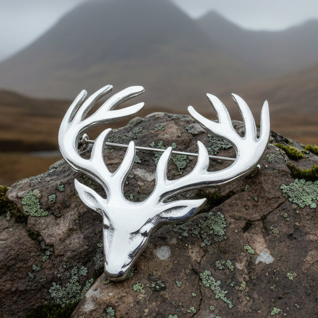 Large Pewter Stag Brooch - Handmade in Scotland